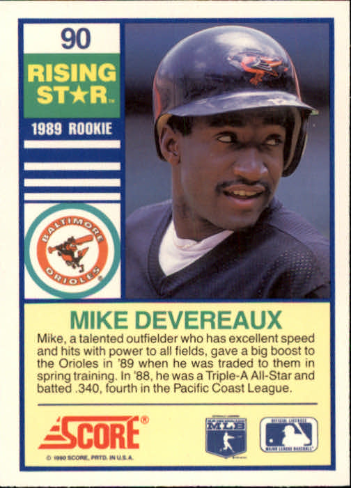 1990 Score Rising Stars #90 Mike Devereaux back image