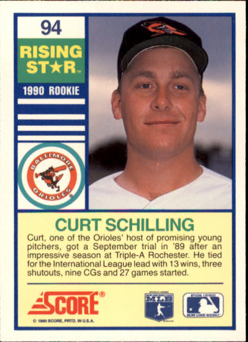 1990 Score Rising Stars #94 Curt Schilling back image