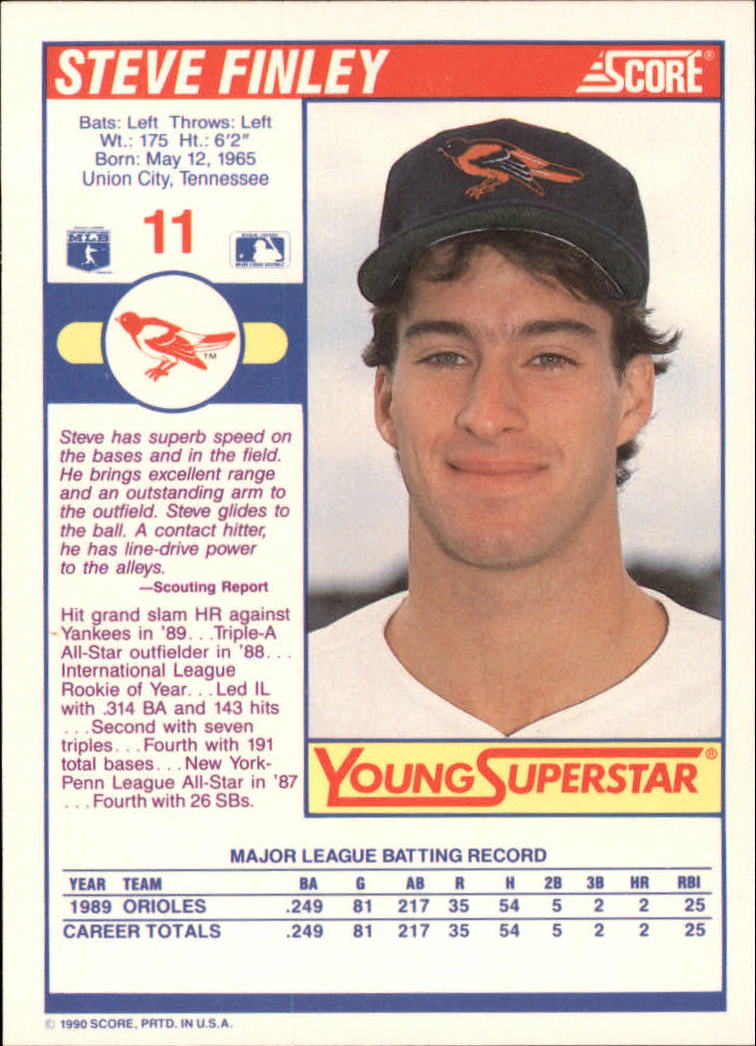 1990 Score Young Superstars I #11 Steve Finley back image