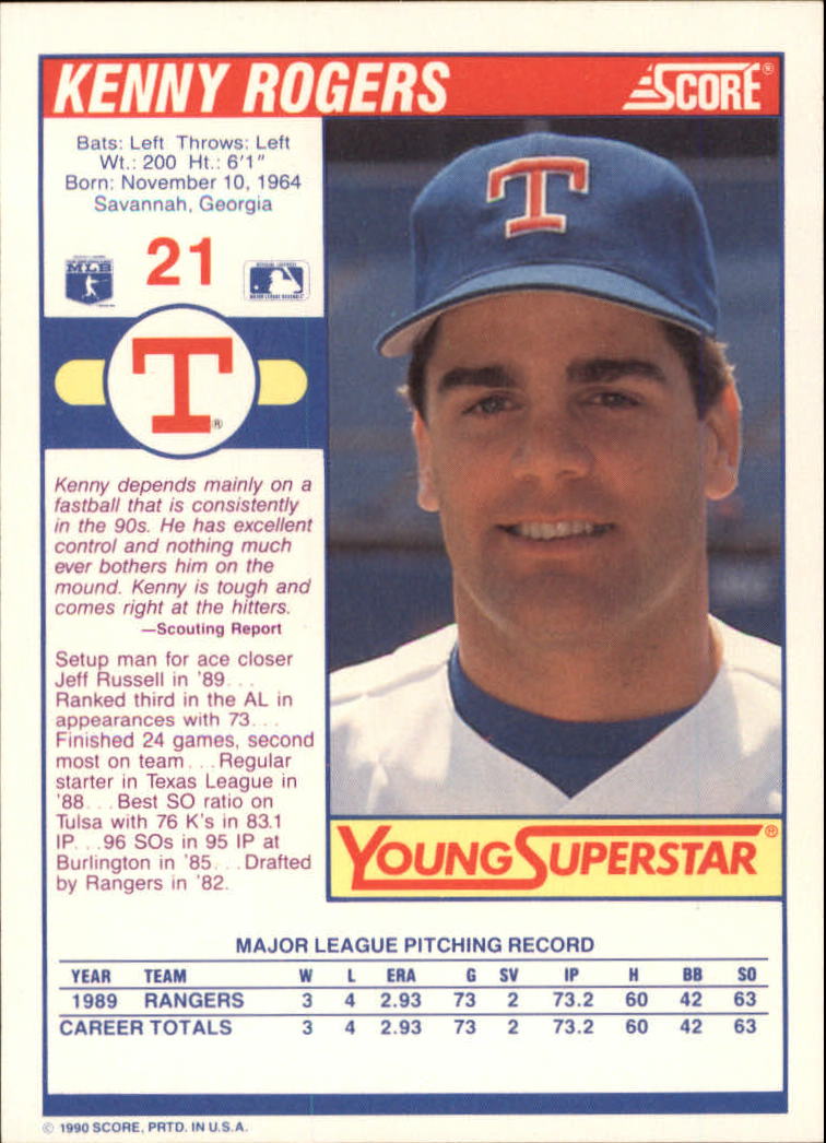 1990 Score Young Superstars I #21 Kenny Rogers back image