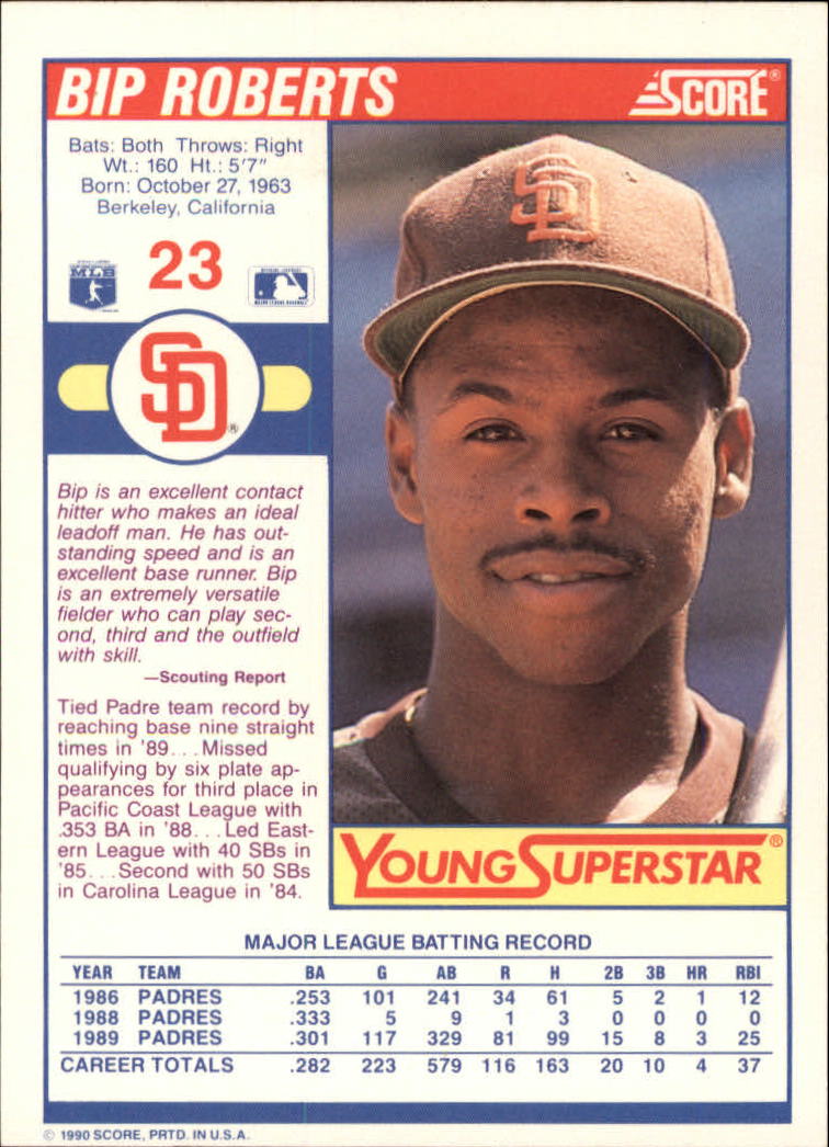 1990 Score Young Superstars I #23 Bip Roberts back image