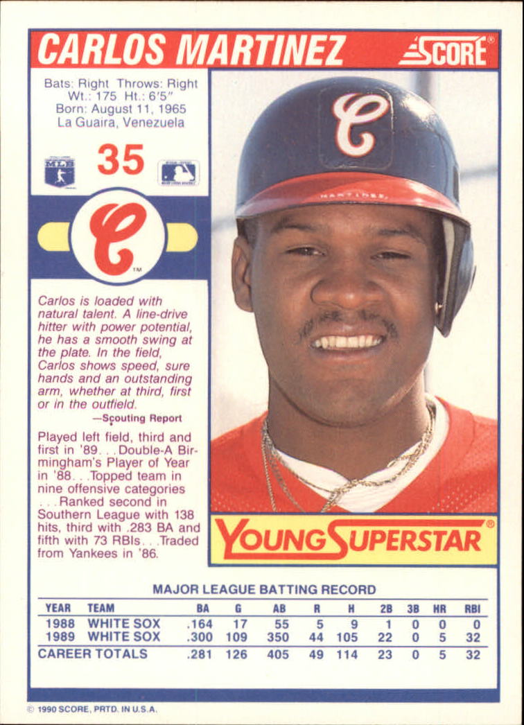 1990 Score Young Superstars I #35 Carlos Martinez back image
