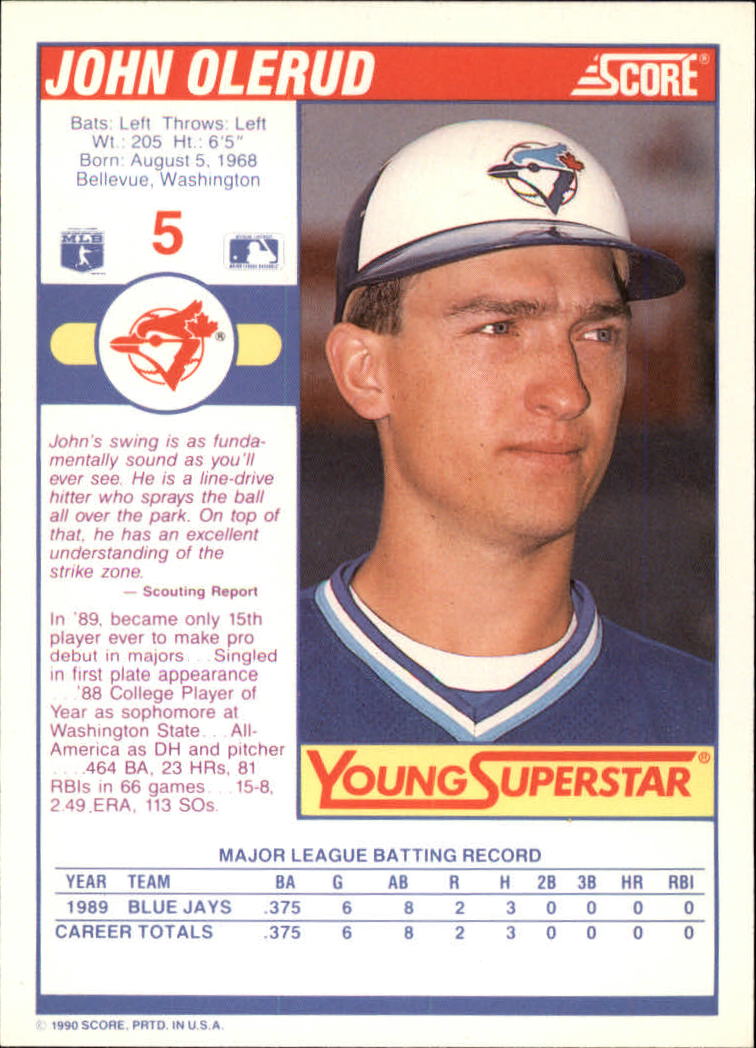 1990 Score Young Superstars II #5 John Olerud back image