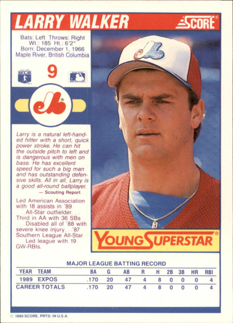 1990 Score Young Superstars II #9 Larry Walker back image
