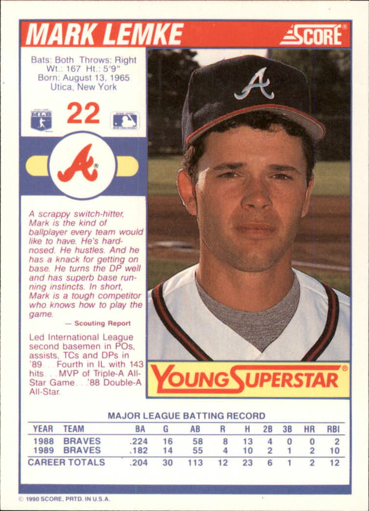 1990 Score Young Superstars II #22 Mark Lemke back image