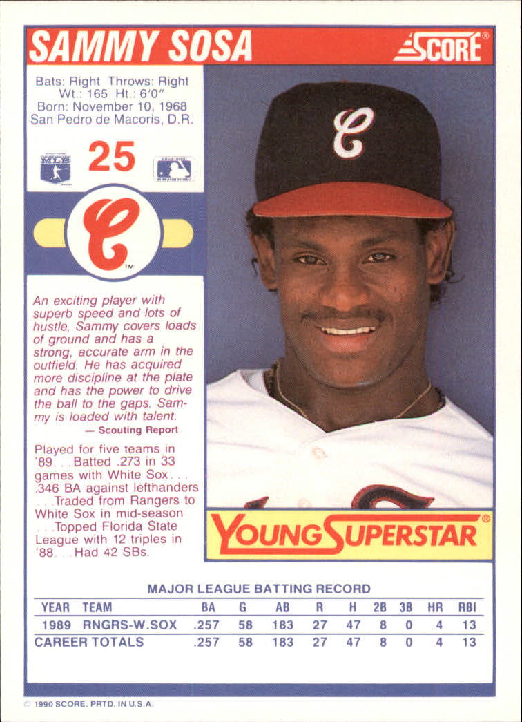 1990 Score Young Superstars II #25 Sammy Sosa back image