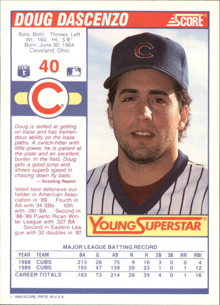 1990 Score Young Superstars II #40 Doug Dascenzo back image