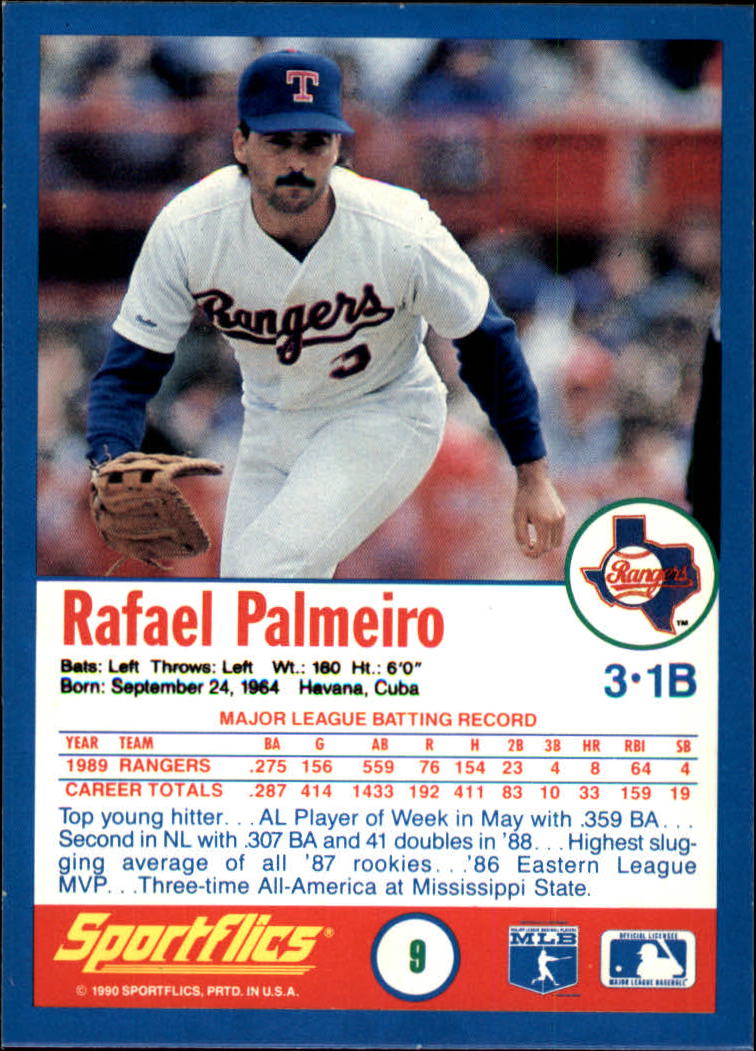 1990 Sportflics #9 Rafael Palmeiro back image