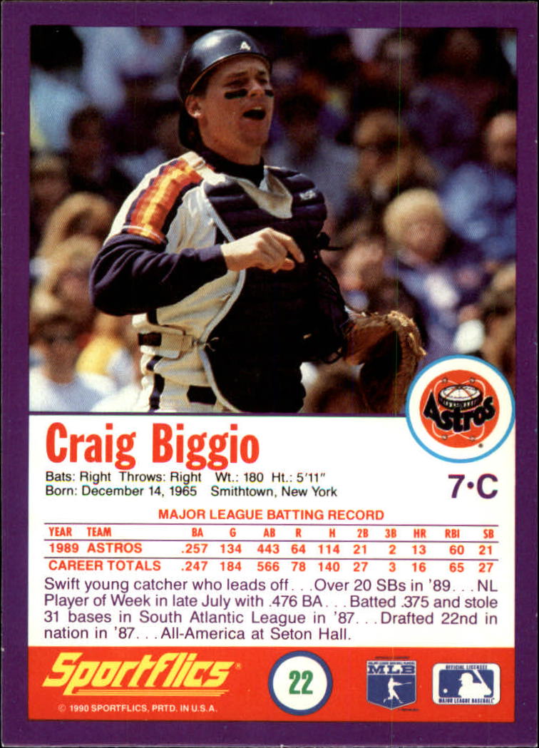 1990 Sportflics #22 Craig Biggio back image