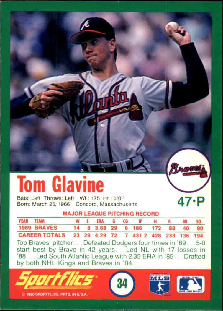1990 Sportflics #34 Tom Glavine back image