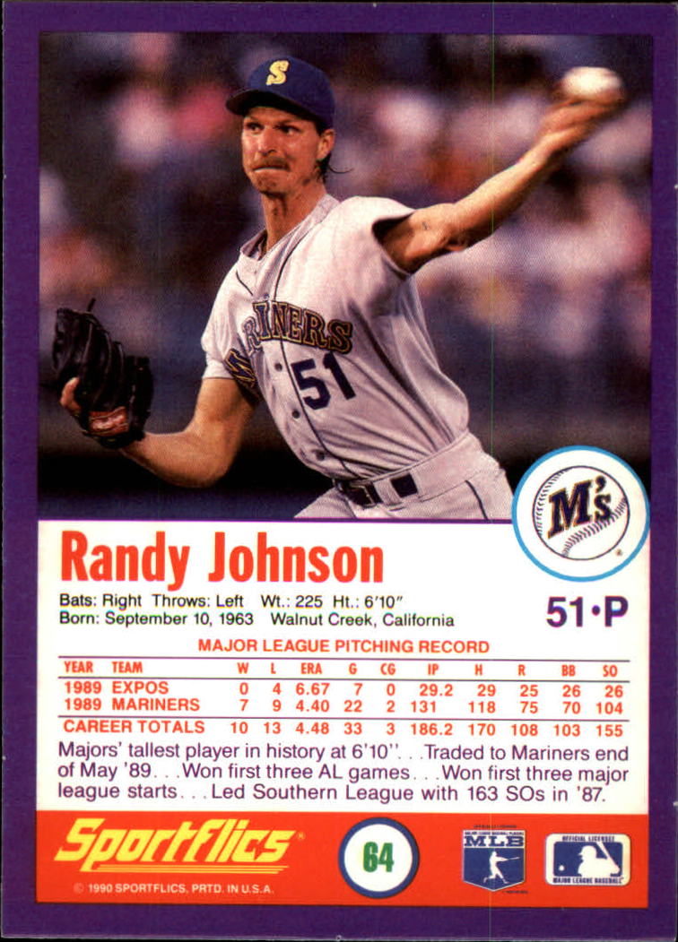 1990 Sportflics #64 Randy Johnson back image