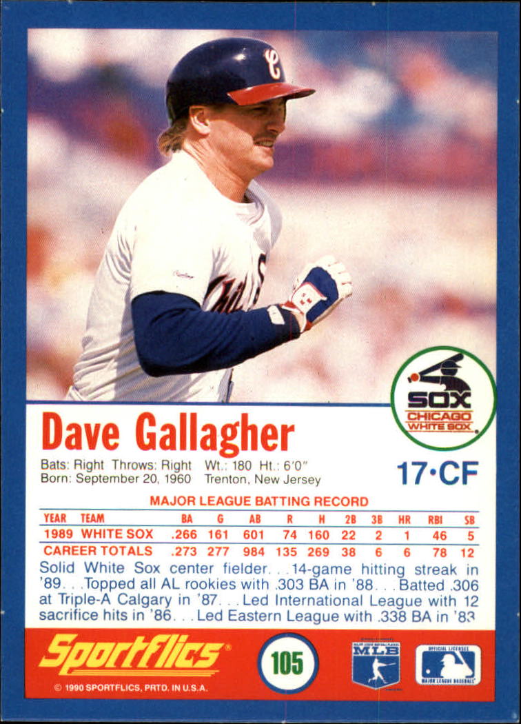 1990 Sportflics #105 Dave Gallagher back image