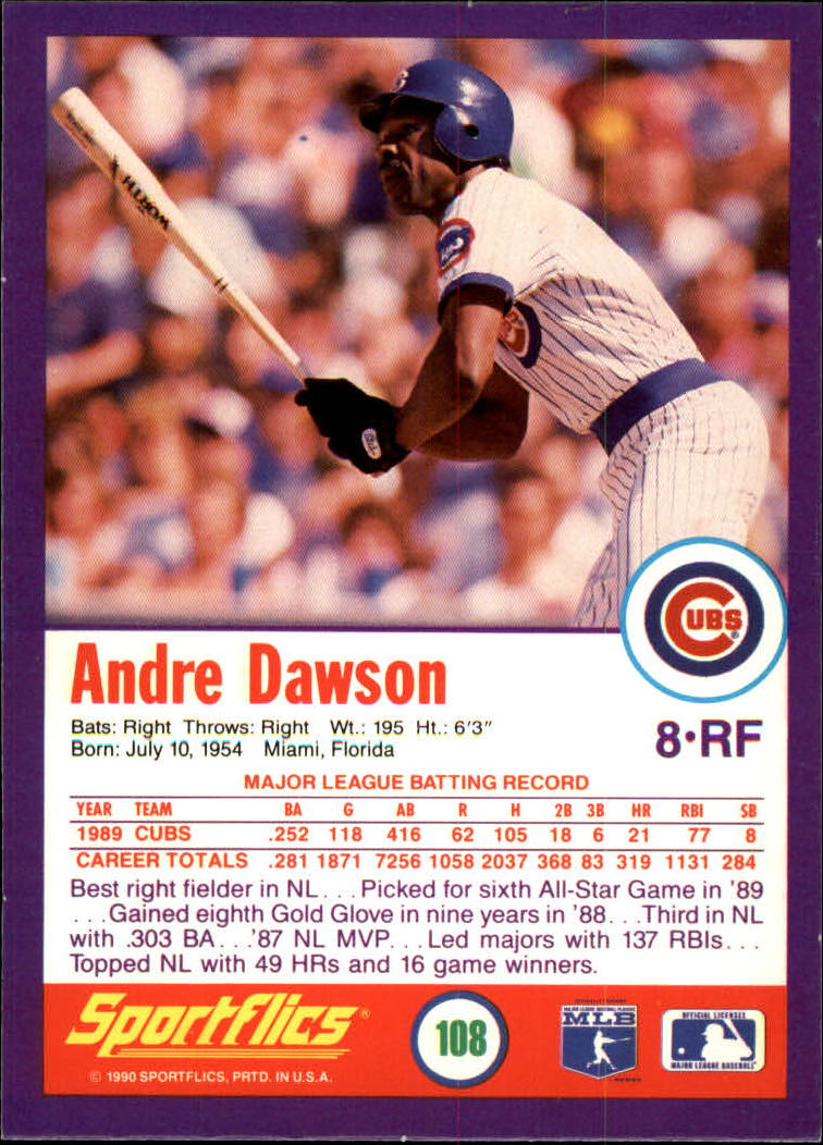 1990 Sportflics #108 Andre Dawson back image
