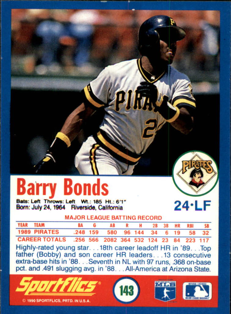 1990 Sportflics #143 Barry Bonds back image