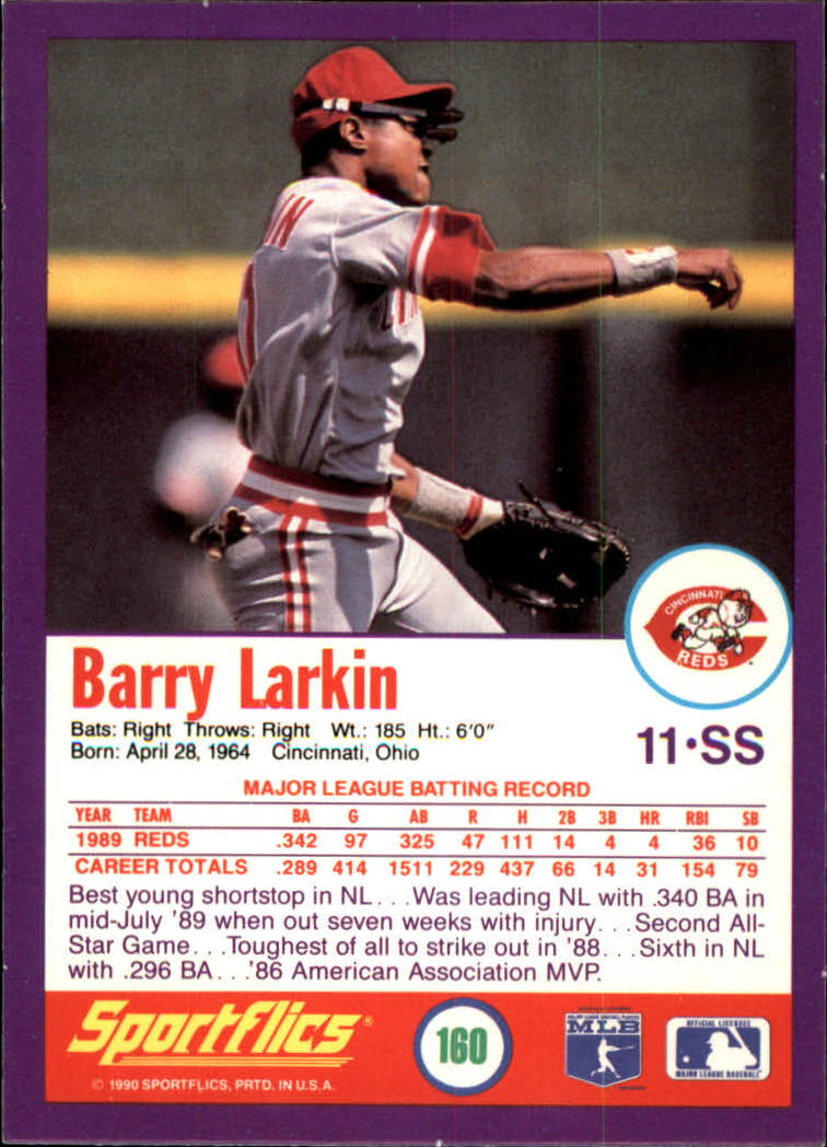 1990 Sportflics #160 Barry Larkin back image