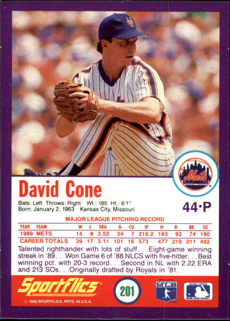 1990 Sportflics #201 David Cone back image