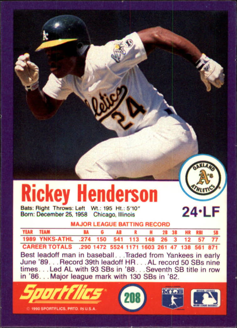 1990 Sportflics #208 Rickey Henderson back image