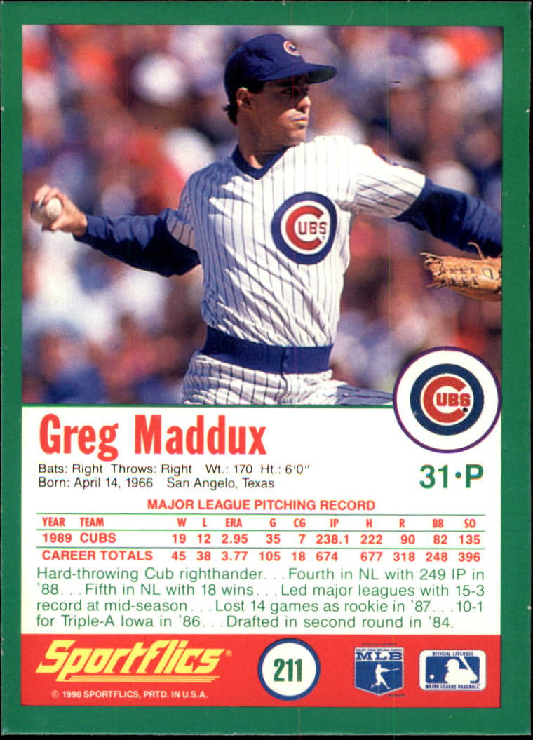 1990 Sportflics #211 Greg Maddux back image