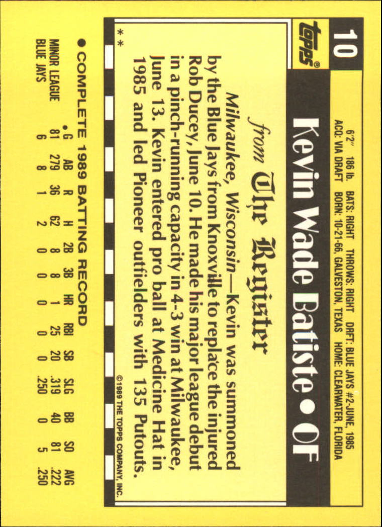 1990 Topps Debut '89 #10 Kevin Batiste back image