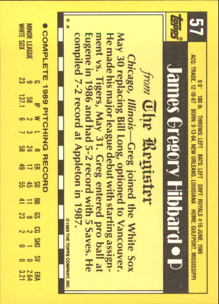 1990 Topps Debut '89 #57 Greg Hibbard back image