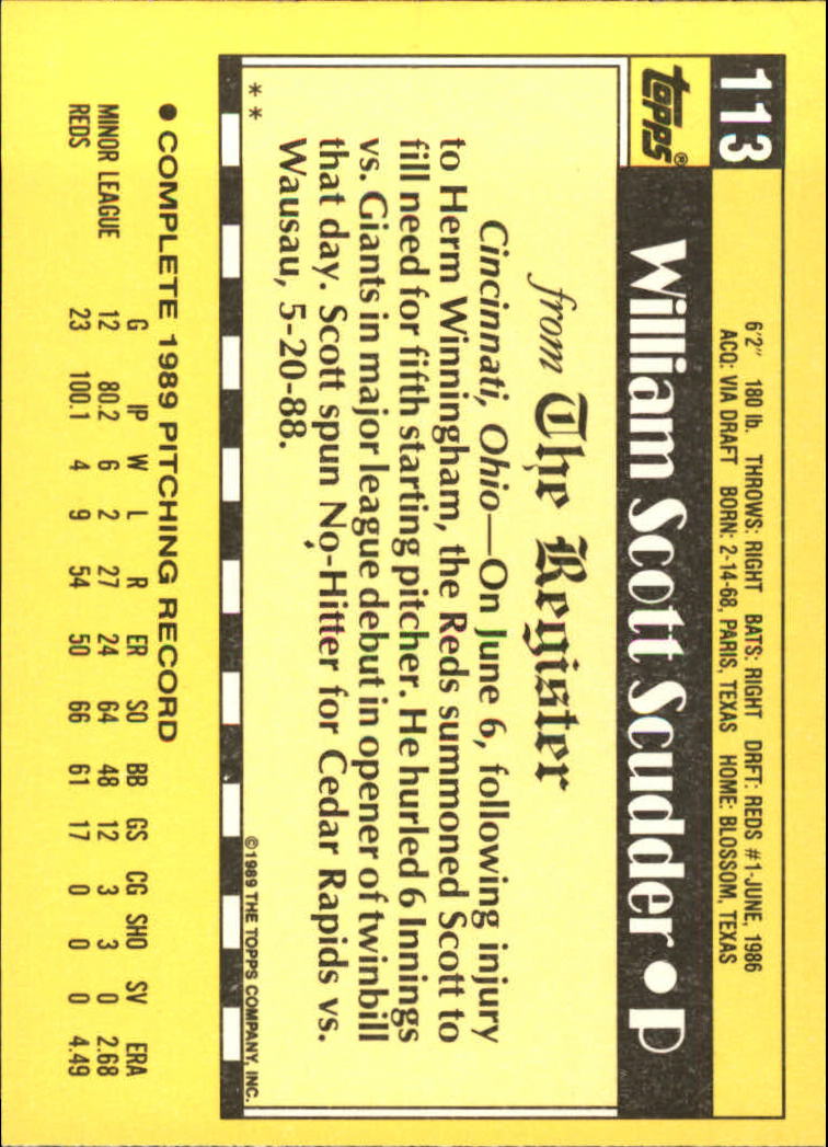 1990 Topps Debut '89 #113 Scott Scudder back image