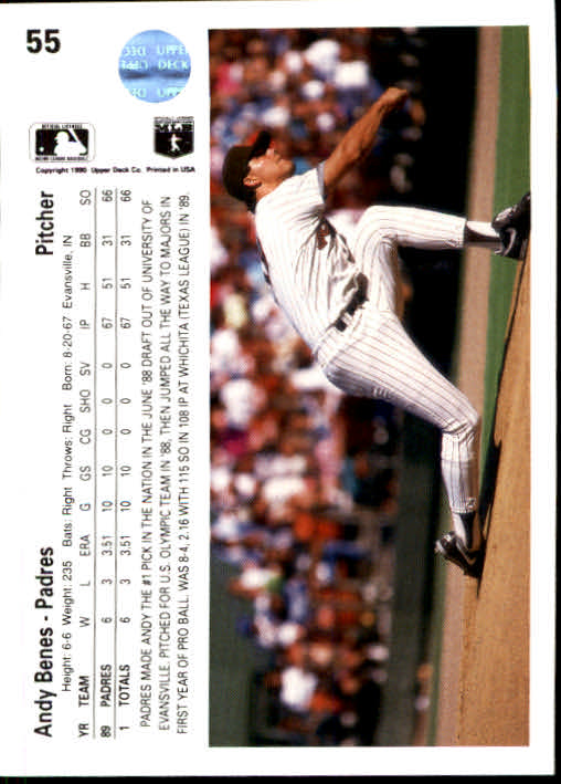 1990 Upper Deck #55 Andy Benes UER/Whichita back image