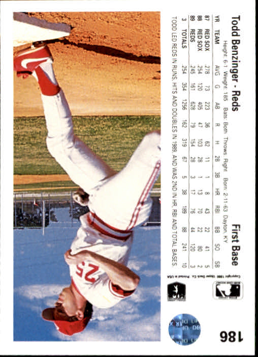 1990 Upper Deck #186 Todd Benzinger back image