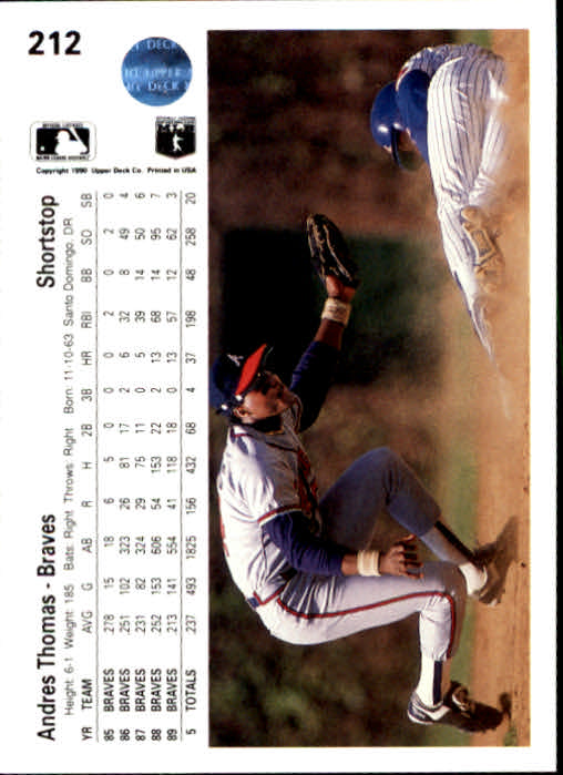 1990 Upper Deck #212 Andres Thomas back image