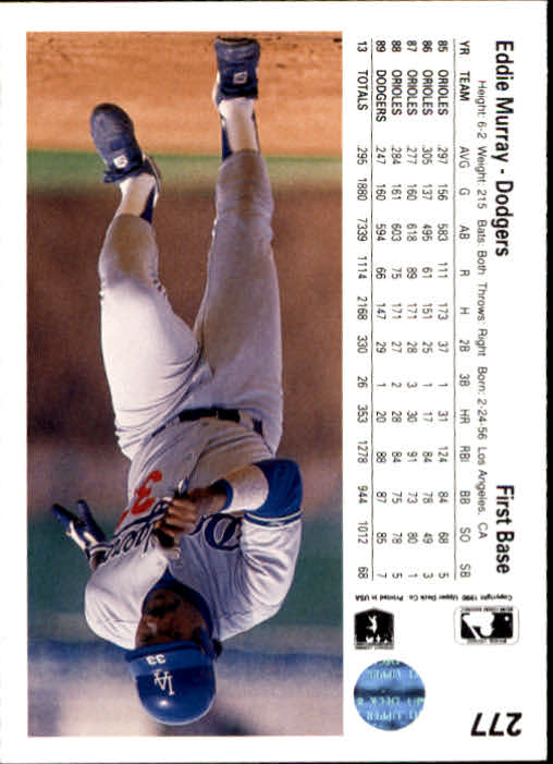 1990 Upper Deck #277 Eddie Murray UER/Several typos in/career total stats back image