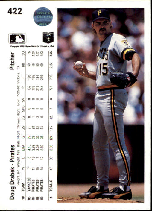 1990 Upper Deck #422 Doug Drabek back image