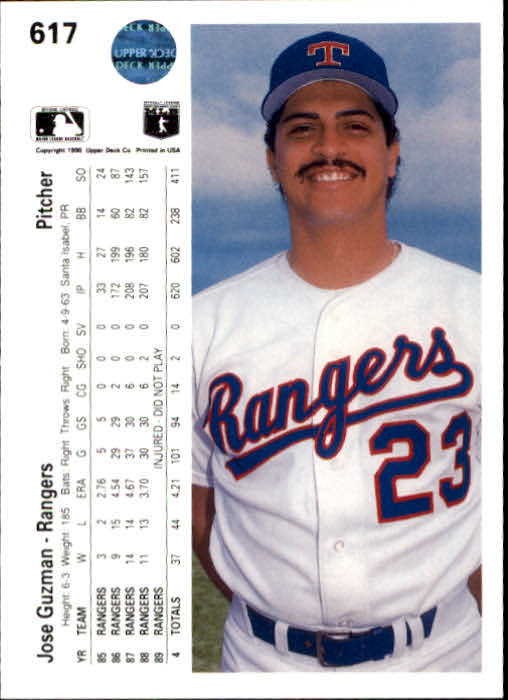 1990 Upper Deck #617 Jose Guzman back image