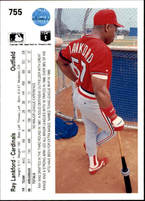 1990 Upper Deck #755 Ray Lankford RC back image
