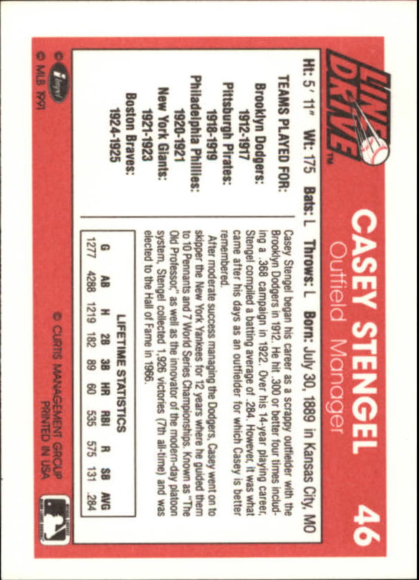 1991 Line Drive #46 Casey Stengel back image