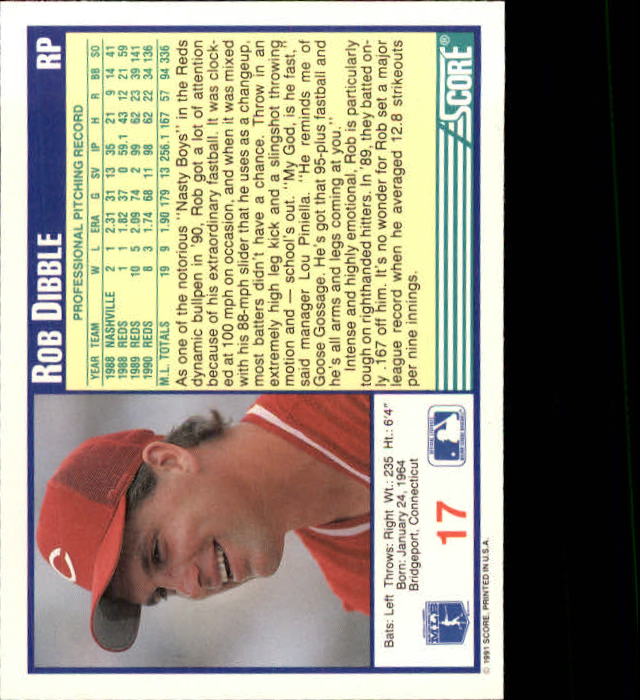 1991 Score #17 Rob Dibble back image