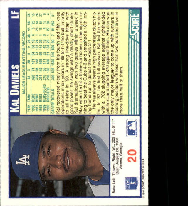 1991 Score #20 Kal Daniels back image