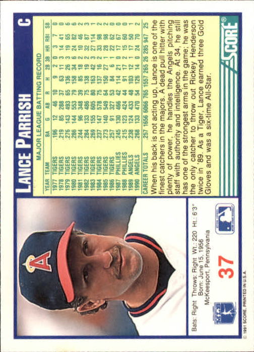 1991 Score #37 Lance Parrish back image
