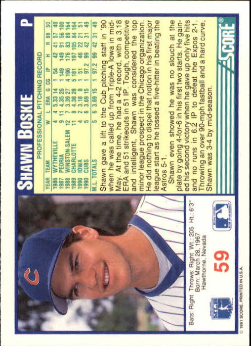 1991 Score #59 Shawn Boskie back image