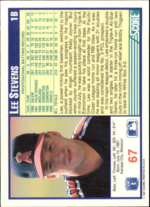 1991 Score #67 Lee Stevens back image