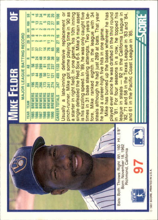 1991 Score #97 Mike Felder back image