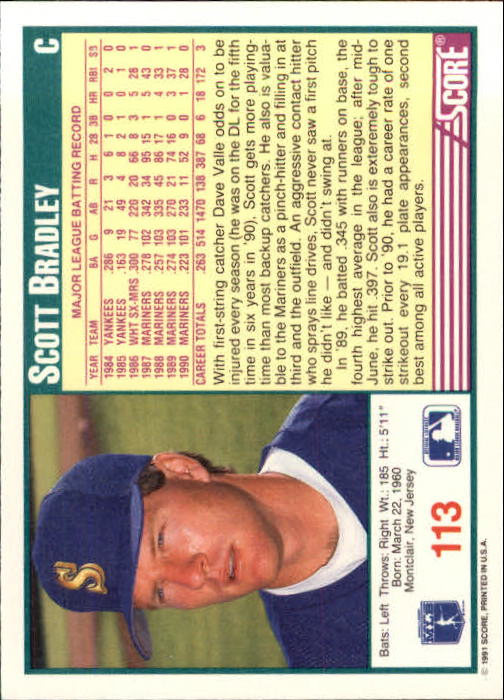 1991 Score #113 Scott Bradley back image