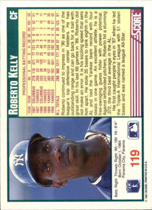 1991 Score #119 Roberto Kelly back image