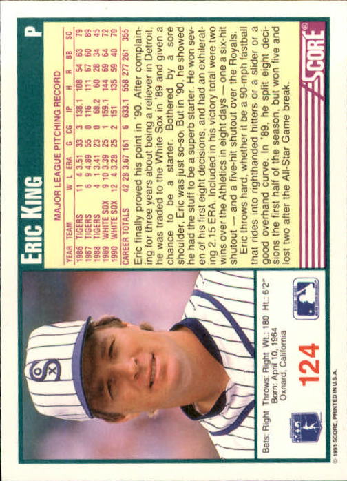 1991 Score #124 Eric King back image