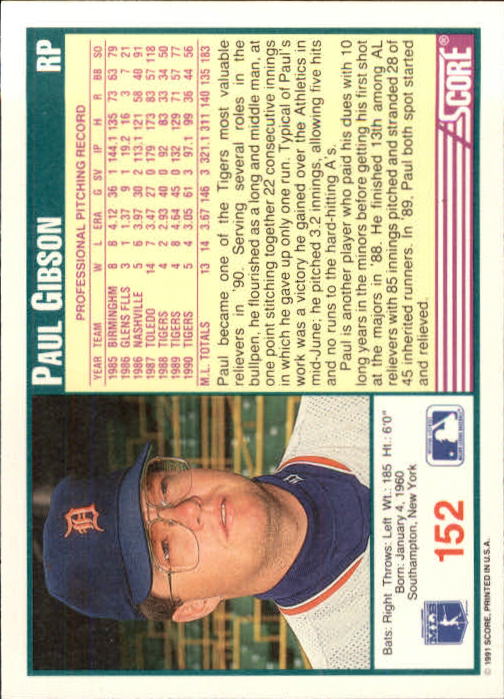 1991 Score #152 Paul Gibson back image
