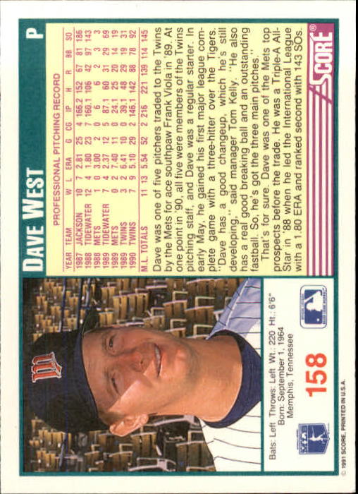 1991 Score #158 Dave West back image