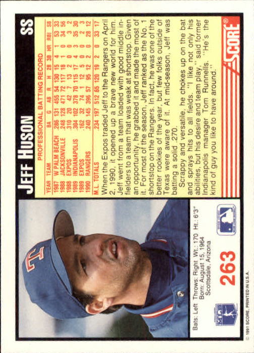 1991 Score #263 Jeff Huson back image