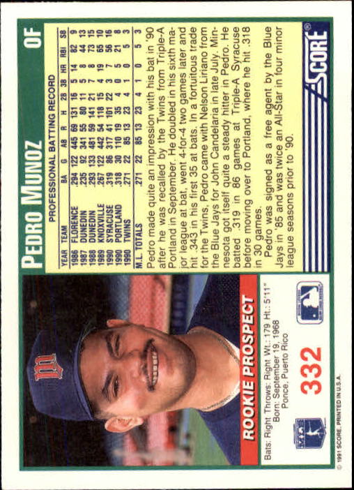 1991 Score #332 Pedro Munoz RC back image