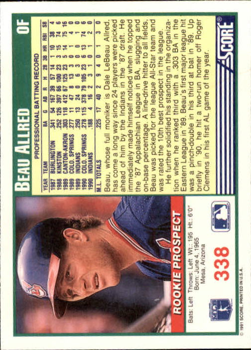 1991 Score #338 Beau Allred back image