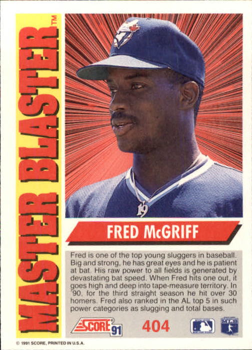 1991 Score #404 Fred McGriff MB back image