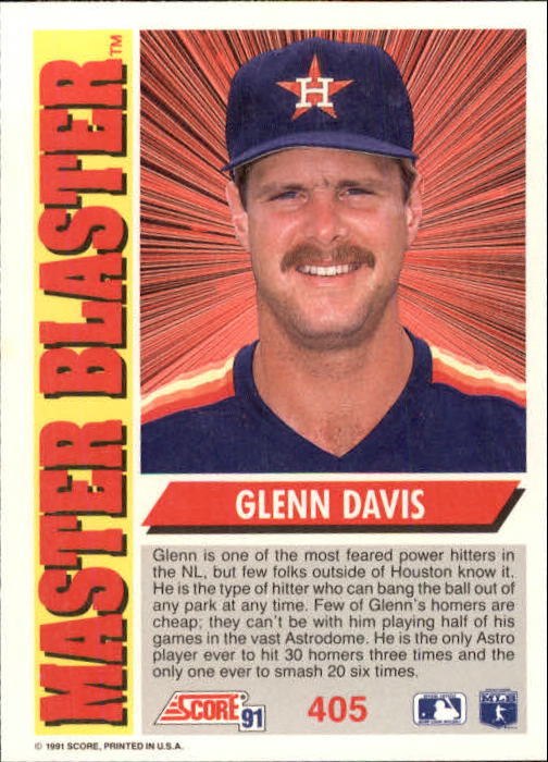 1991 Score #405 Glenn Davis MB back image
