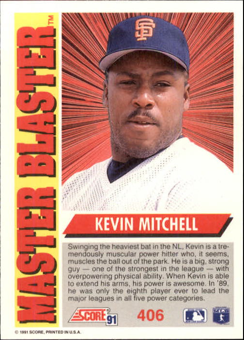 1991 Score #406 Kevin Mitchell MB back image